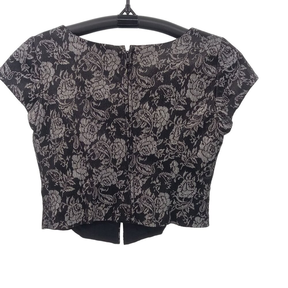 Vintage 90s Hampton Nites Black Silver Brocade Corset Top Size M Rhinestone Glam - Picture 4 of 7
